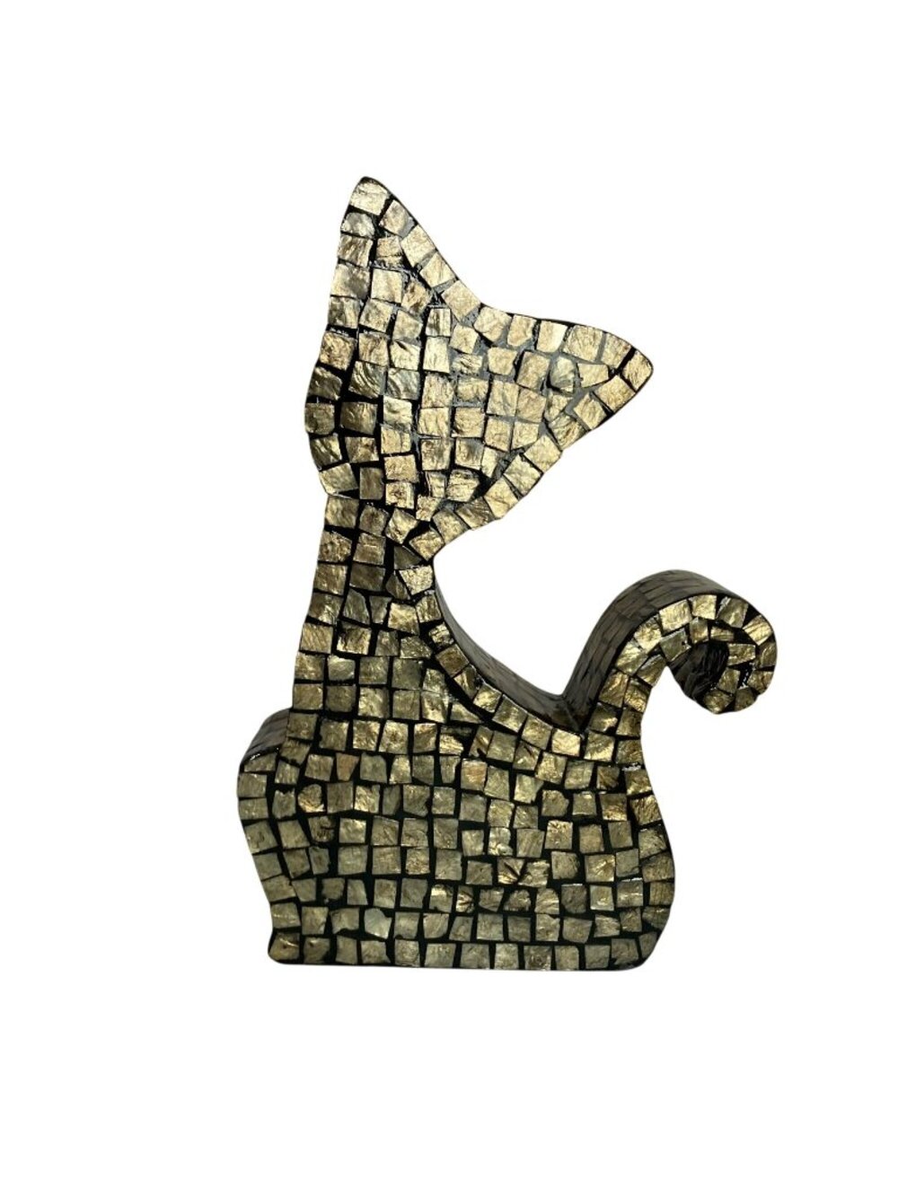 Mother Of Pearl Mosaic Cat Silhouette Large Figurine Decor 14"